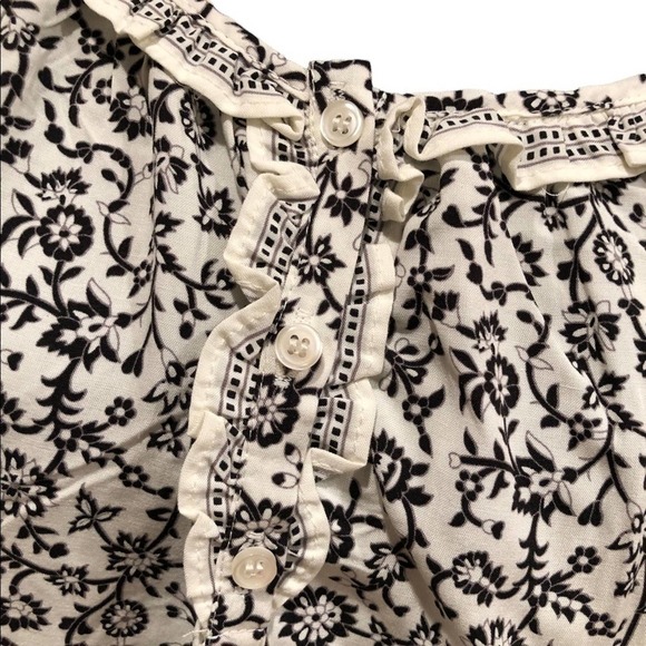 Max Studio Black & White Blouse Floral Print Long Balloon Sleeve - Picture 2 of 7